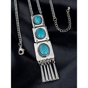 New Boutique Statement Necklace Silver Turquoise Fringe Premier Urban Chic 10R